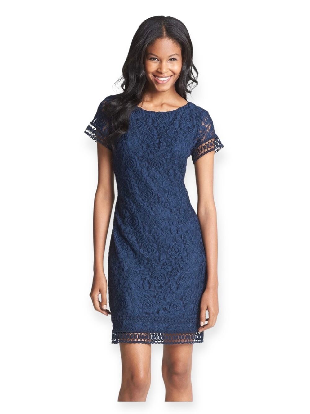 LAUNDRY BY SHELLI SEGAL Women Sheath Cocktail Dress Size 4P Lace Keyhole Back